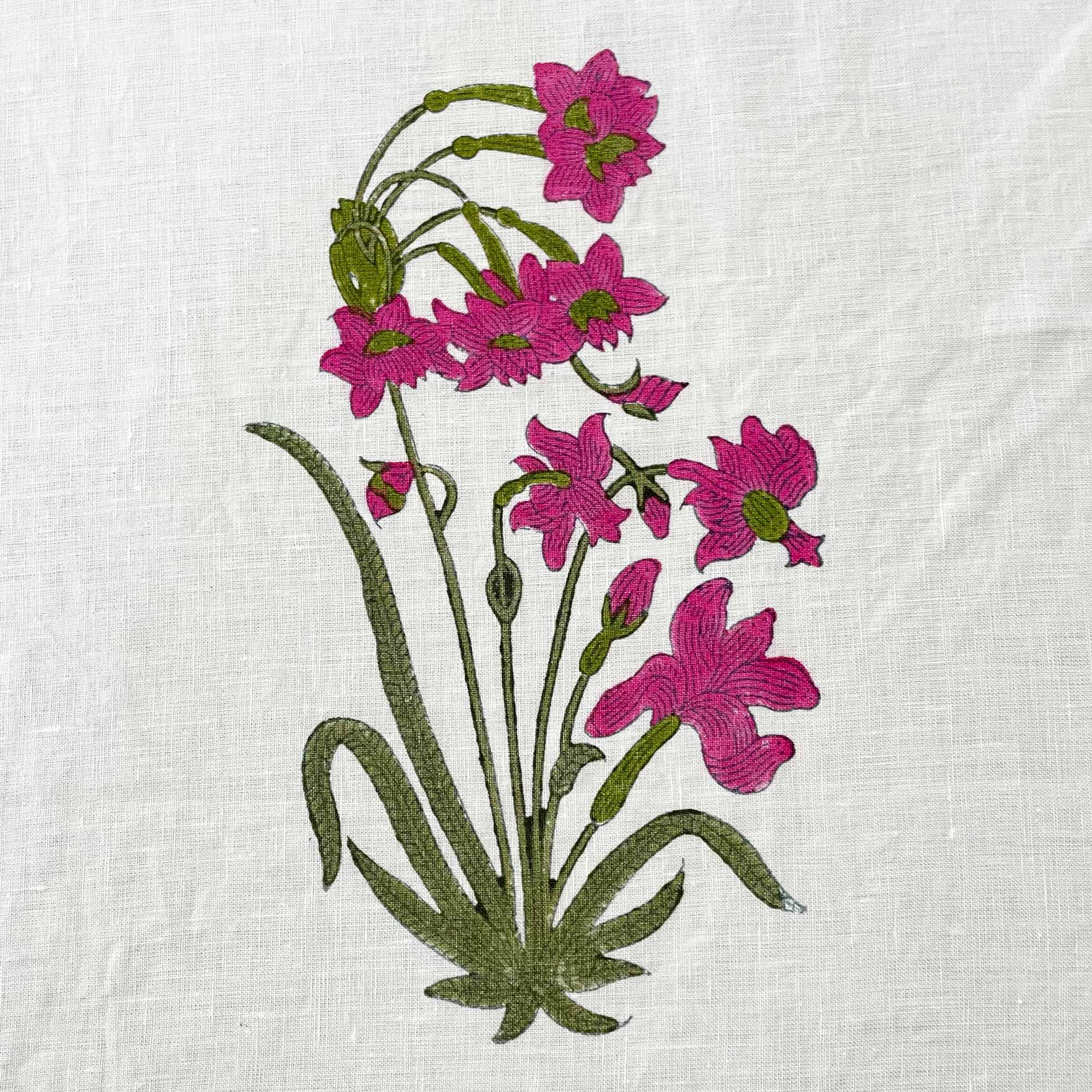 Magenta Floral Block Printed Linen