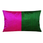 Handmade Green and Magenta Raw Silk Lumbar Pillow Cover Buy Online from DesiCrafts