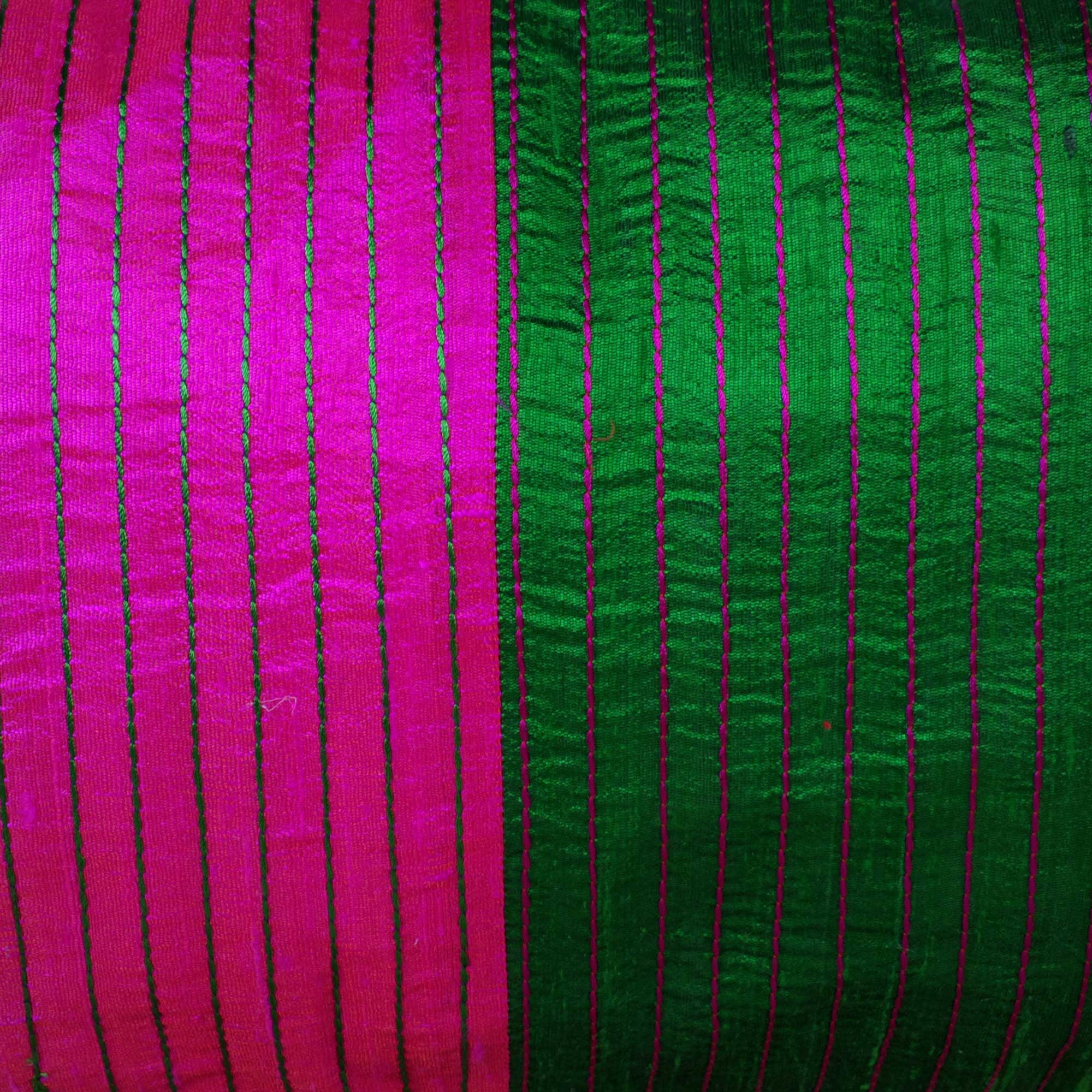 Green and Magenta Kantha Raw Silk Lumbar Cushion Cover  Buy Online from India