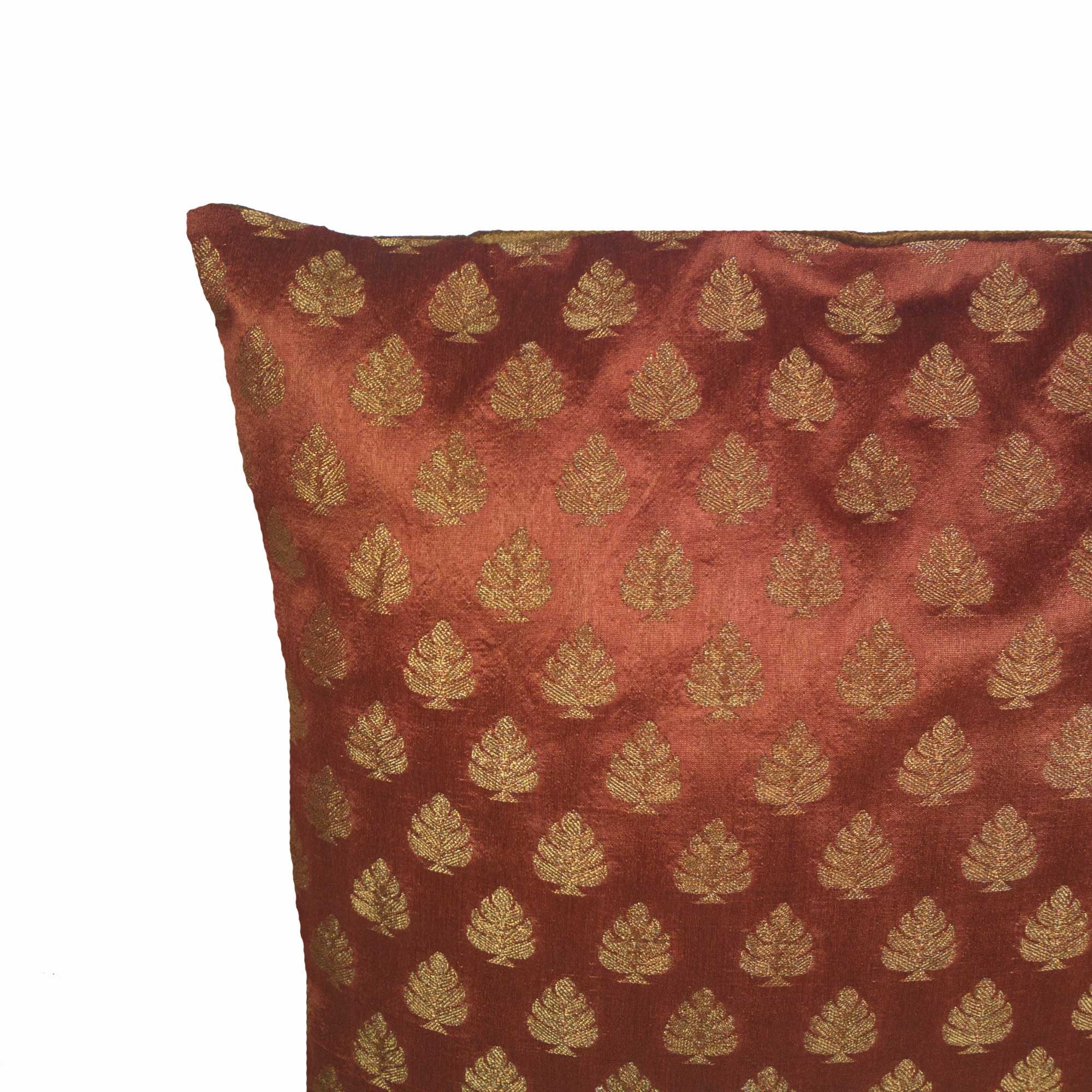 Brown and Gold Silk Cushion Cover Buy Online From DesiCrafts