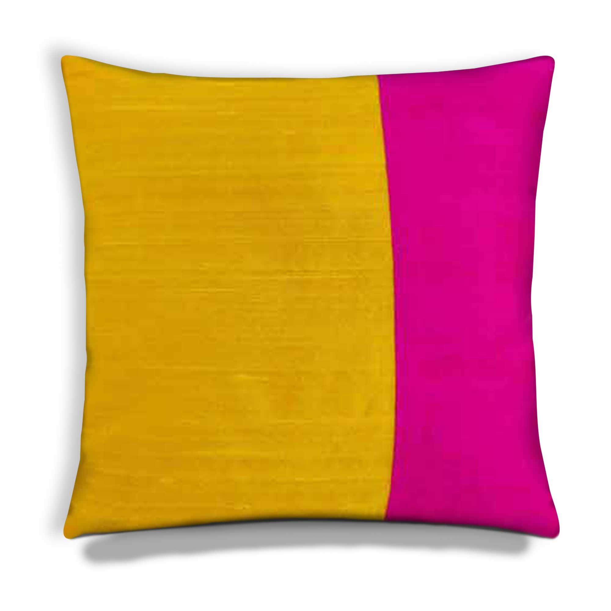 Yellow and Hot Pink Raw Silk Pillow Cover