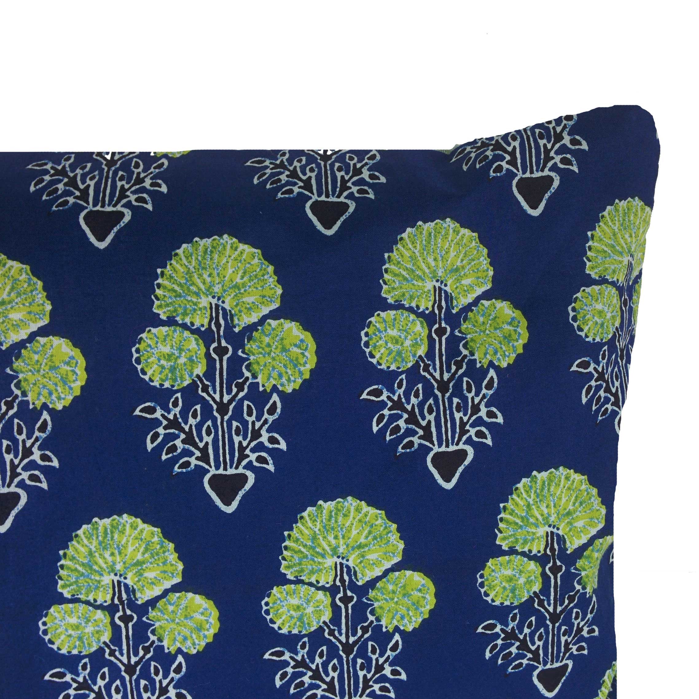 Blue and Green Floral Cotton Lumber Pillow Cover Buy Online From India