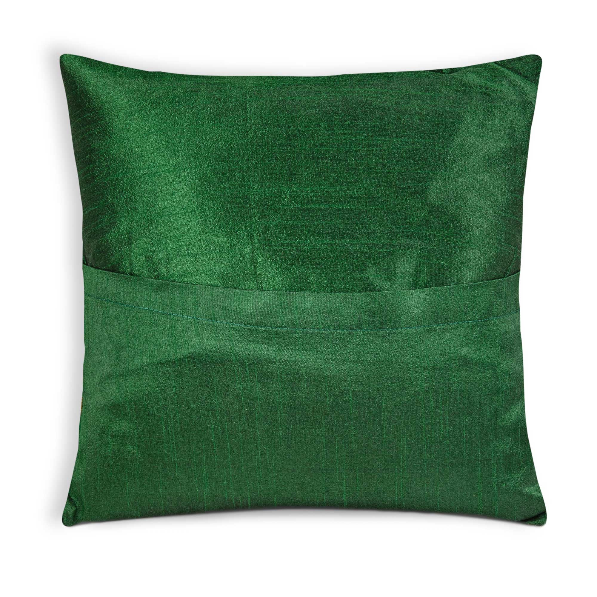 Envelope Style Green and Gold Chanderi Silk Cushion Cover