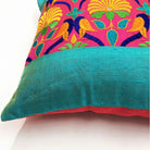 Teal Kutch Embroidery Dupioni Silk Throw Pillow Cover