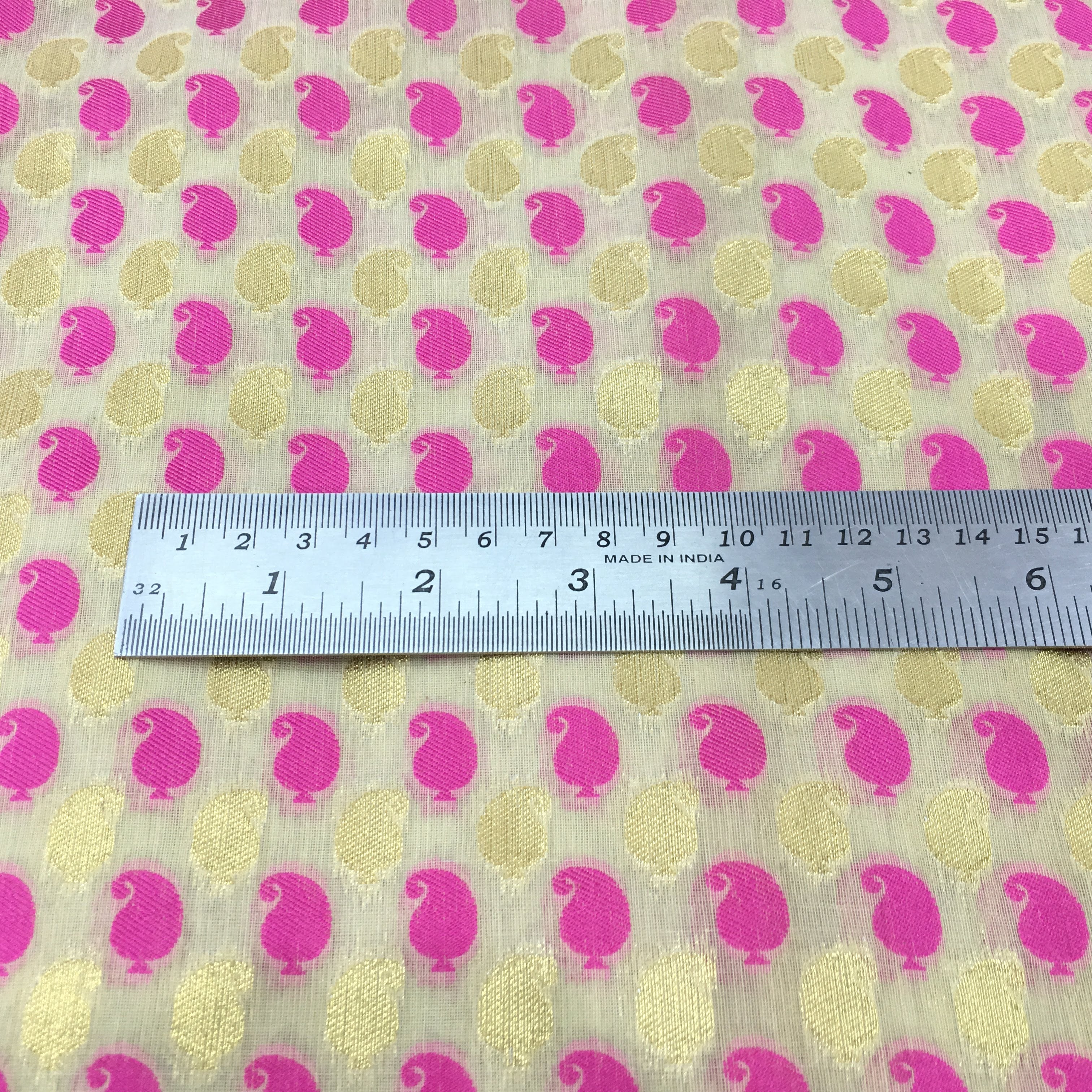Pink paisley chanderi silk fabric