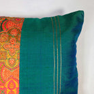 Teal and Orange Embroidered Silk Lumbar Cushion Cover Buy online