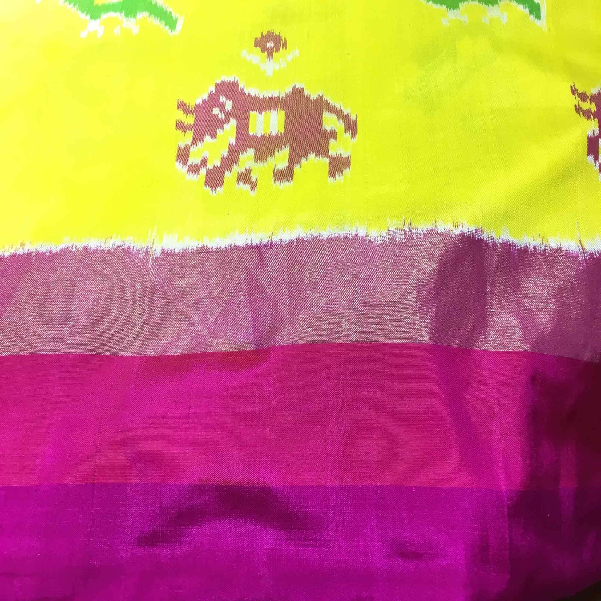 Handwoven Magenta and Yellow Pure Silk Ikat